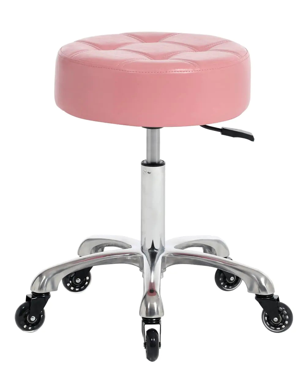 FRNIAMC Rolling Salon Stool- with Wider Comfy Round Seat- Height Adjustable Swivel Heavy-Duty Chair with Wheels for Medical Salon Esthetician Artist Studio and Home Office (with Soft Wheels Pink)