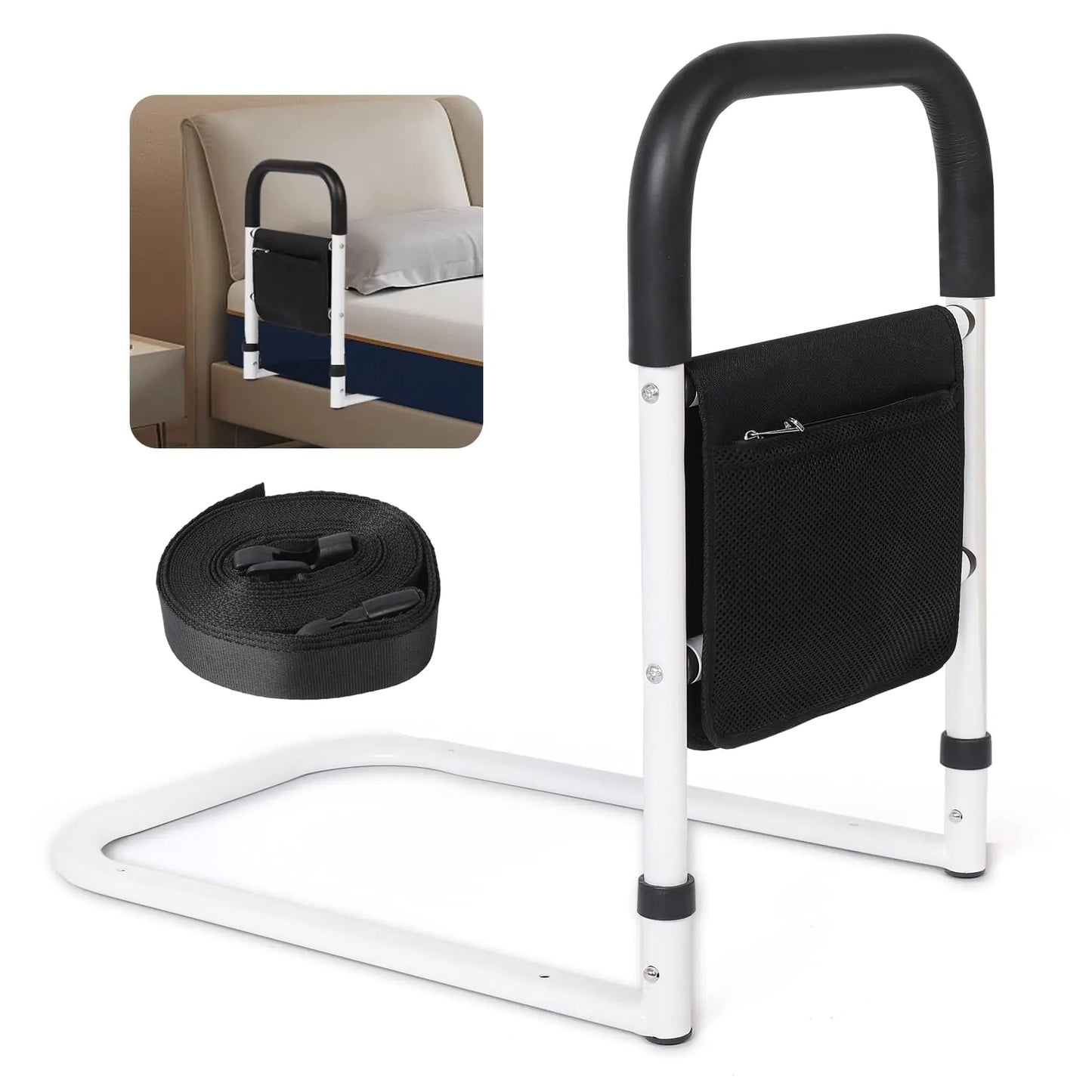 YJGH Bed Rails for Elderly Adults Safety Bed Assist Rails for Seniors Double Stabilizer Bars Design with Storage Pocket & Fall Prevention Guard Fits King Queen Full Twin Bed